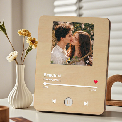 Personalized Photo Wooden Music Record Player Wedding Anniversary Gift for Couples-Blongser