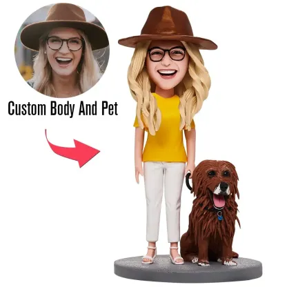Fully Customizable Man or Women and Pet Custom Bobblehead With Engraved Text-Blongser