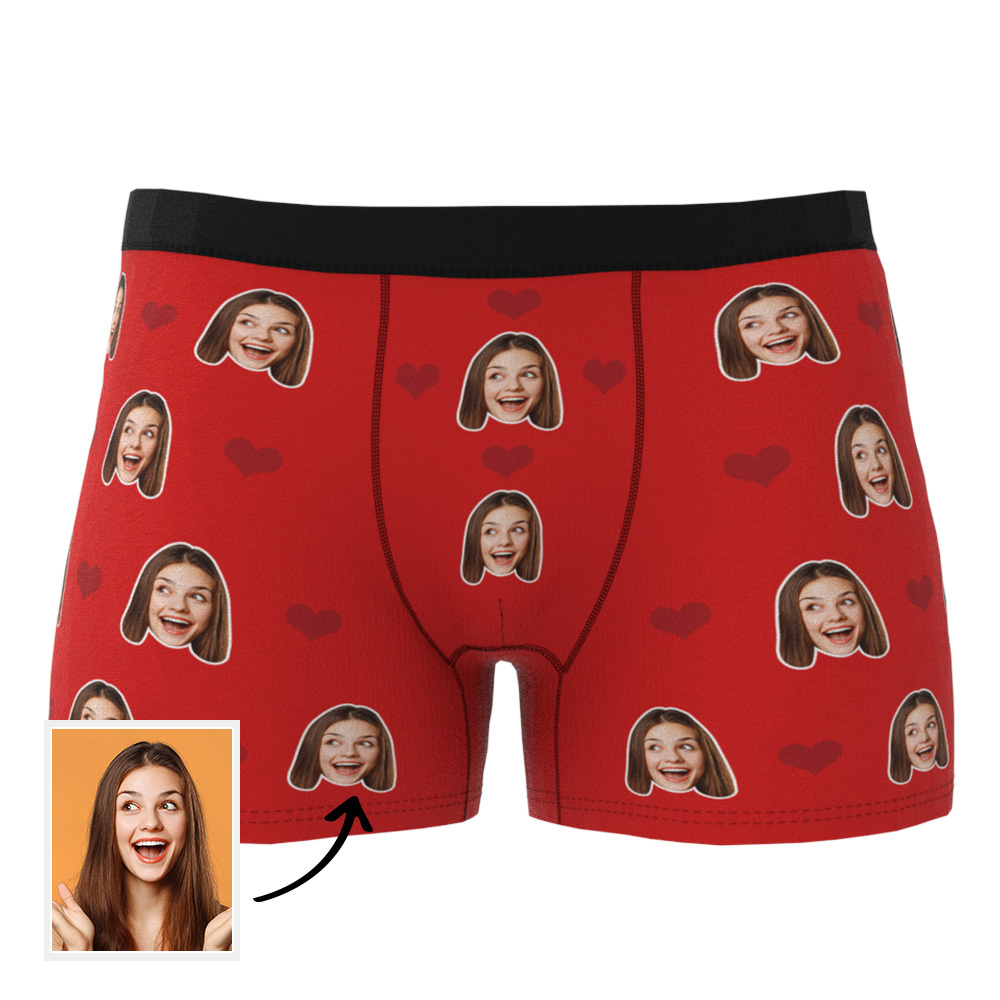 Custom Heart Face Boxer Briefs Men's Underwear-Blongser