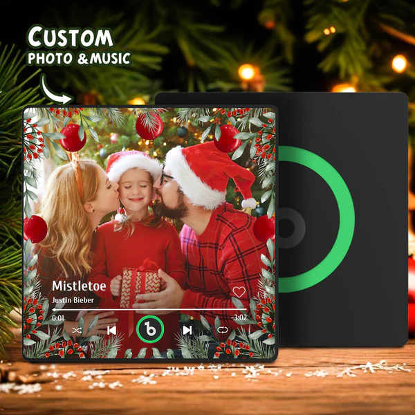 FridgeBeats Framed Personalized Family Photo Music Fridge Magnet Christmas Gifts for Family Custom Music Magnets Can Play Songs-Blongser