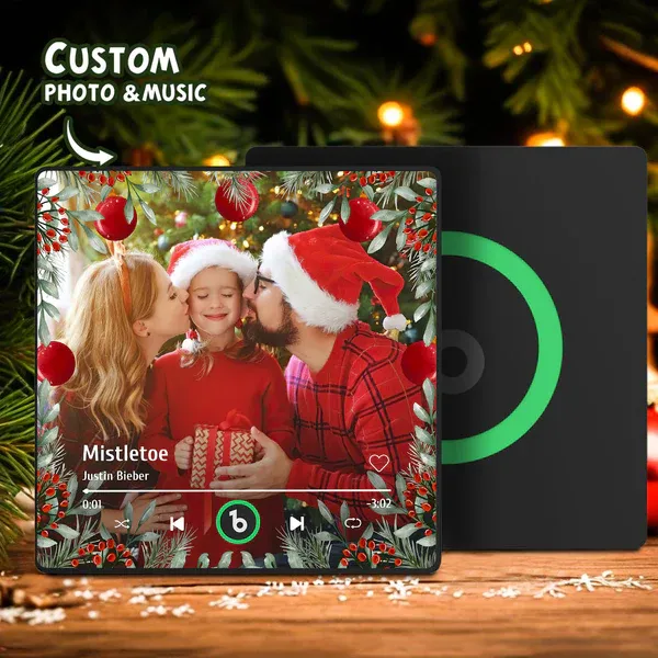 FridgeBeats Framed Personalized Family Photo Music Fridge Magnet Christmas Gifts for Family Custom Music Magnets Can Play Songs-Blongser