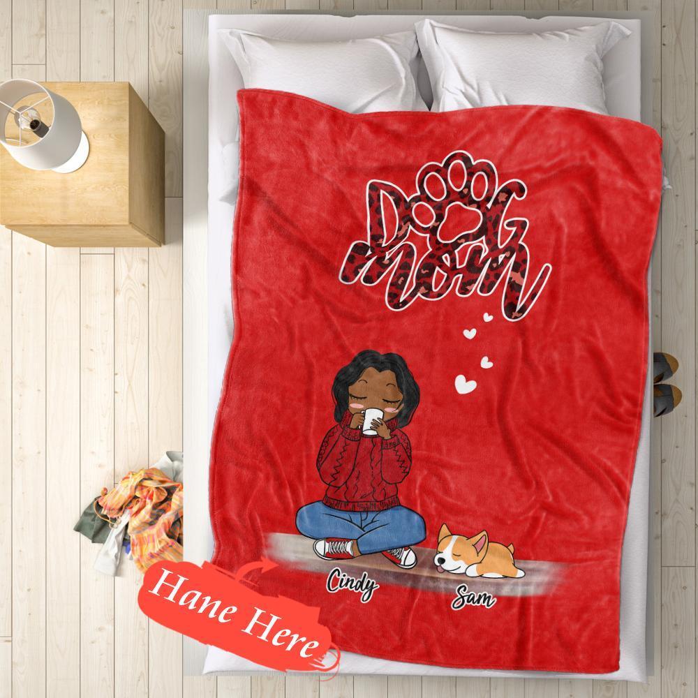 Personalized Name Dog Mom Fleece Blanket - Choose Number Of Pets-Blongser