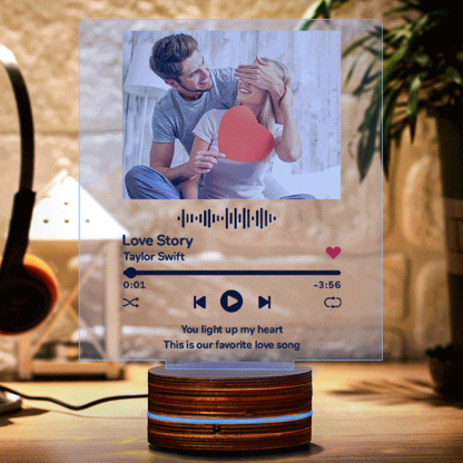 Personalized Acrylic Glass Scan Code Music Album Plaque With 7 Colors Led Base-Blongser