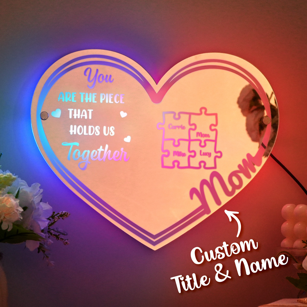 Personalized Mom You Are the Piece That Holds Us Together Mirror Light Puzzle Piece Sign Mother's Day Gifts-Blongser