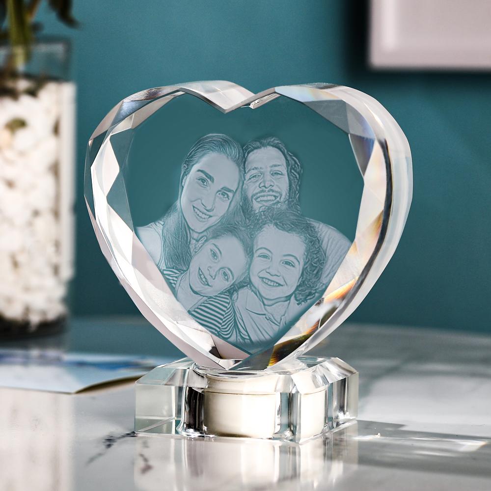 3D Laser Engraved Heart Crystal Photo Frame with Light Up LED Base-Blongser