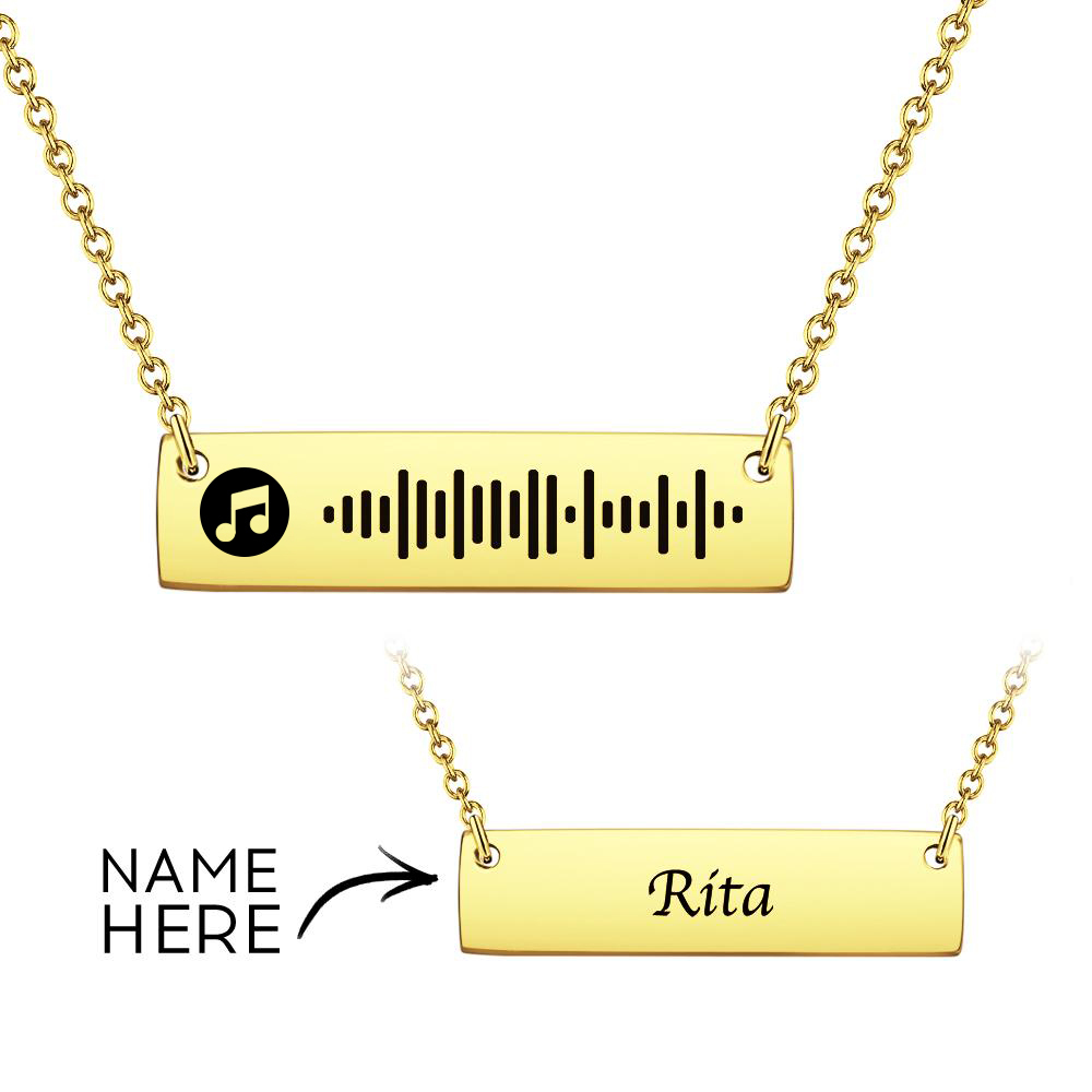 Personalized Bar Necklace Music Code Necklace Engraved Name Stainless Steel Necklace Gift-Blongser