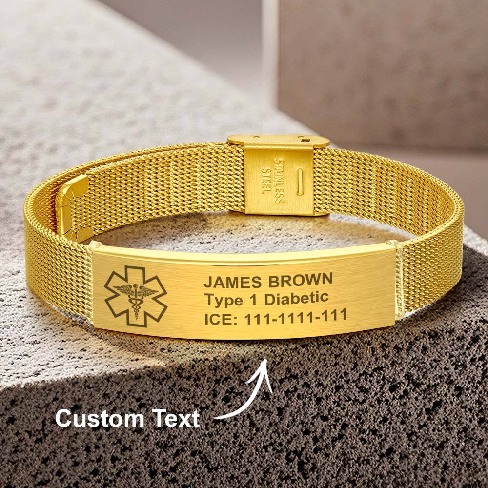 Personalized Emergency Medical Alert ID Bracelet with Text Adjustable Bracelet Gift for Diabetes Epilepsy Autism-Blongser