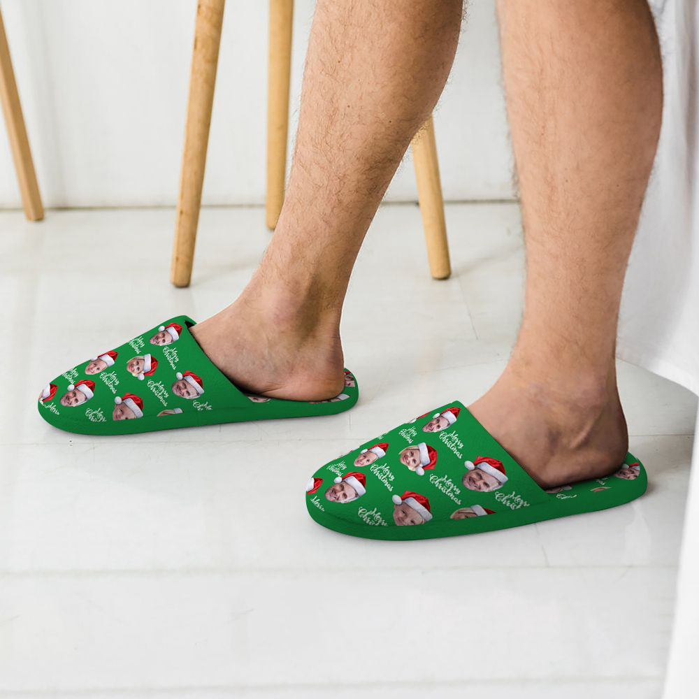 Custom Unisex Christmas Slippers Personalized Green Casual House Cotton Slippers-Blongser