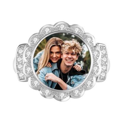 Custom Photo Ring Round Photo with Zircon Mother's Gift-Blongser