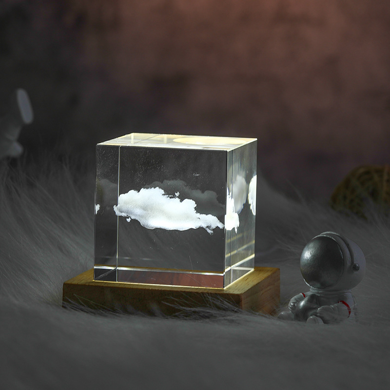 3D Moon Crystal Cube with LED Base-Blongser
