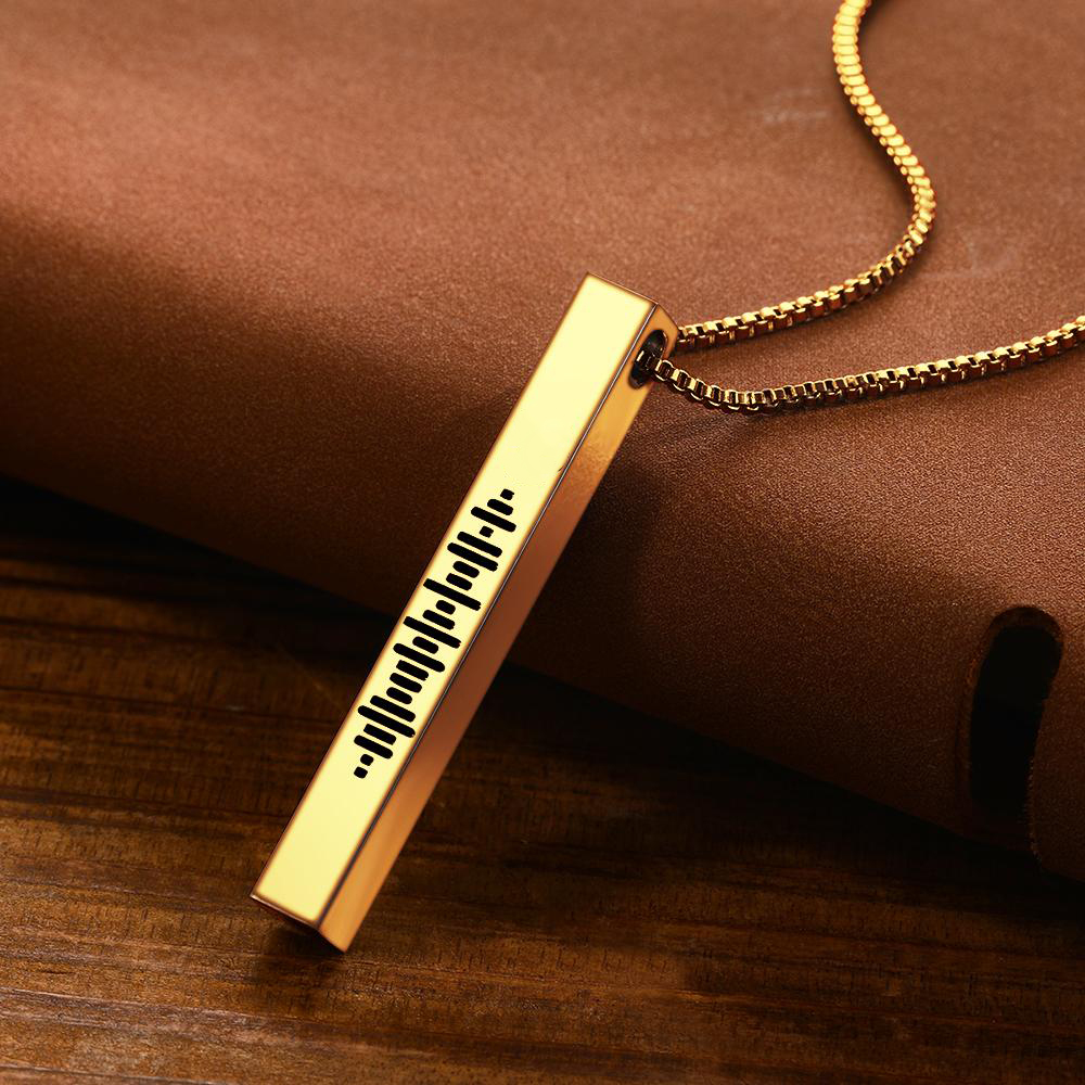 Custom Engraved Stainless Steel Scannable Music 3D Vertical Bar Necklace-Blongser