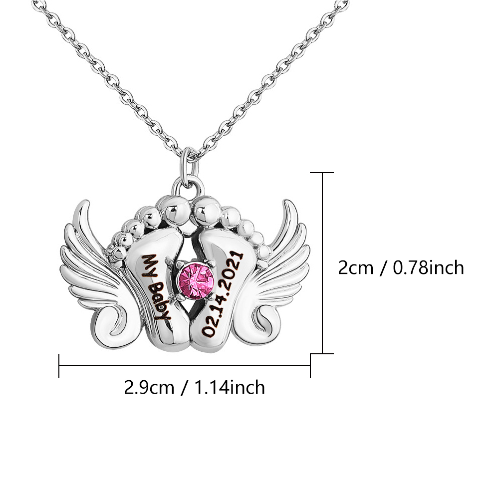 Personalized Angel Feet Locket Birthstone Necklace - 3 Colors-Blongser