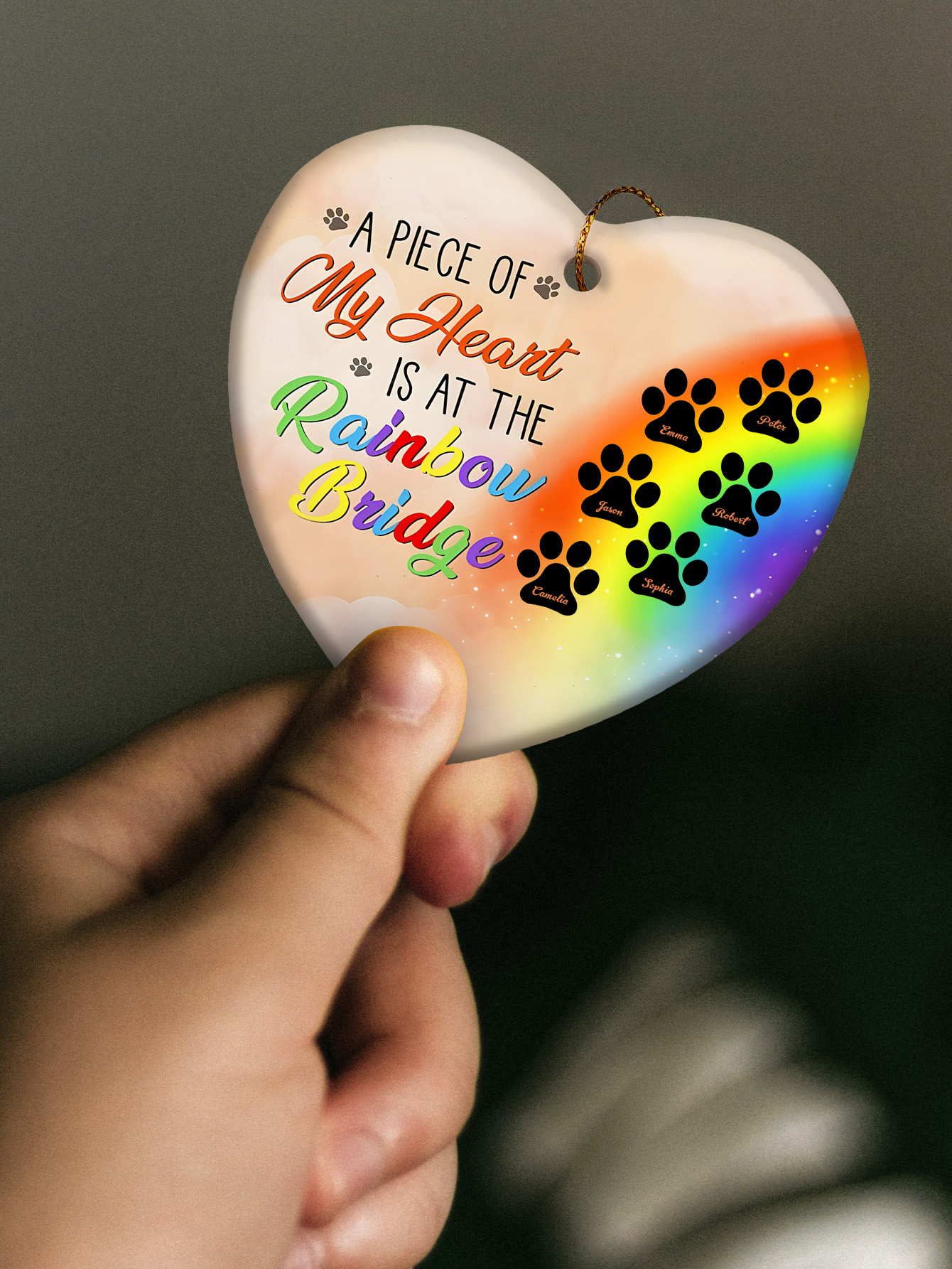 Personalized Heart Pet Ornament A Piece Of My Heart Is At The Rainbow Bridge Ornament for Pet Memorial Gift-Blongser