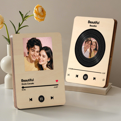 Personalized Photo Wooden Music Record Player Wedding Anniversary Gift for Couples-Blongser
