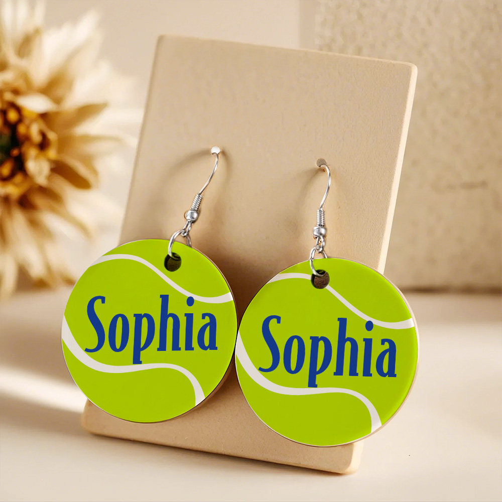Personalized Wooden Tennis Earrings with Name Sport Earring Jewelry Gift for Her-Blongser
