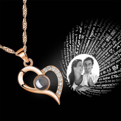 Personalized 100 Languages I Love You Photo Heart Projection Necklace-Blongser