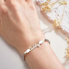 Custom Name Tennis Bracelet Elegant Angel Wings All Diamonds Bracelet Gift For Her-Blongser