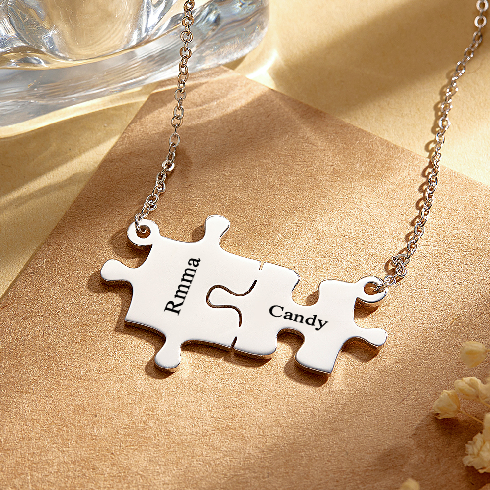 Personalized Puzzle Necklace Custom Name Engraved Necklace Jewelry Gift for Her-Blongser