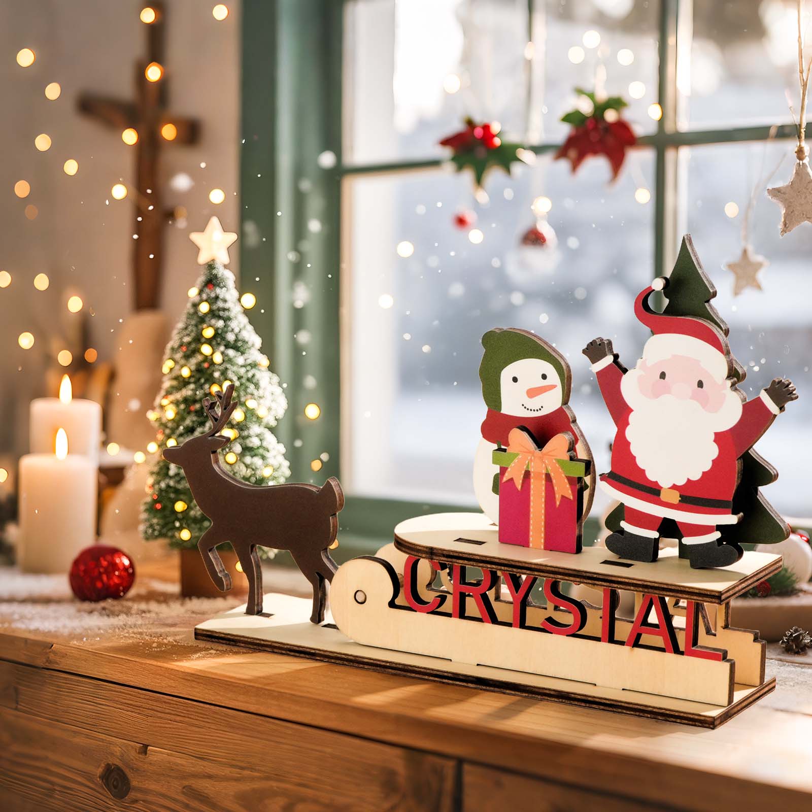 Personalized Christmas Sleigh Wooden Ornaments with Name Christmas Decoration Gift-Blongser
