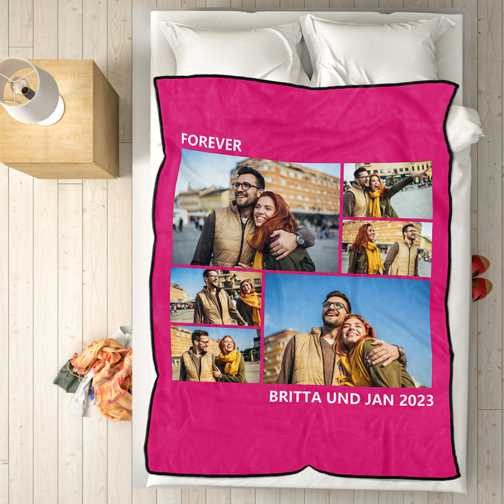 Custom Collage Fleece Blanket with Text - 6 Photos-Blongser