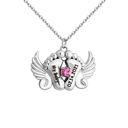 Personalized Angel Feet Locket Birthstone Necklace - 3 Colors-Blongser