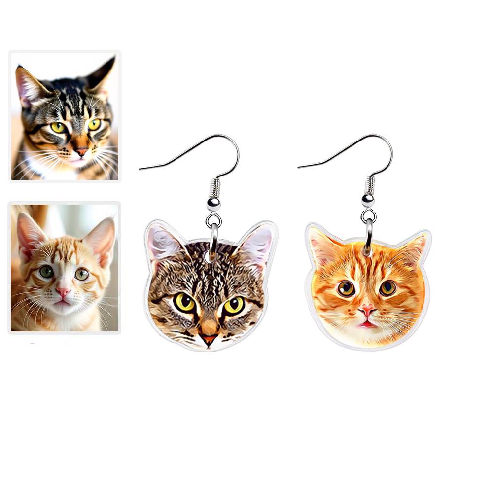 Personalized Dog Cat Portrait Earring Jewelry Birthday Gift for Pet Lovers-Blongser