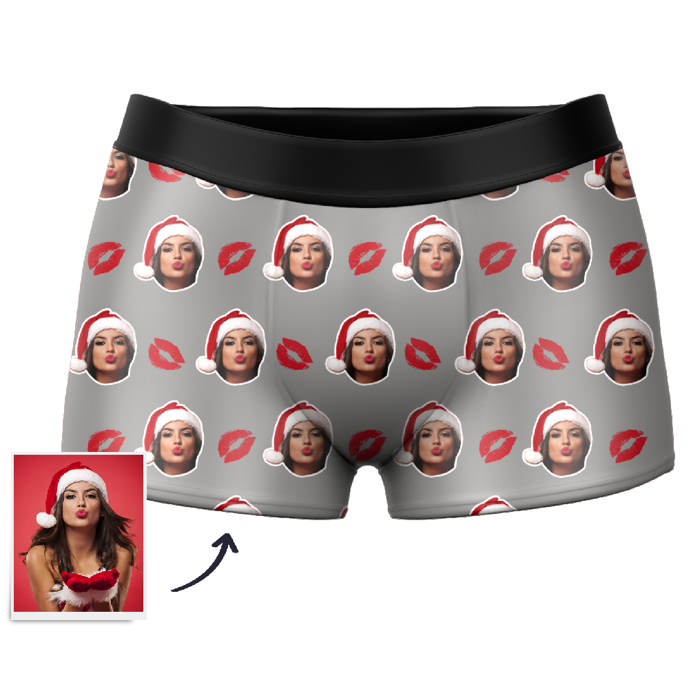 Customized Face Boxers Christmas Hat Printed Underwear with Picture-Blongser