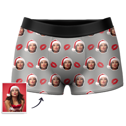 Customized Face Boxers Christmas Hat Printed Underwear with Picture-Blongser