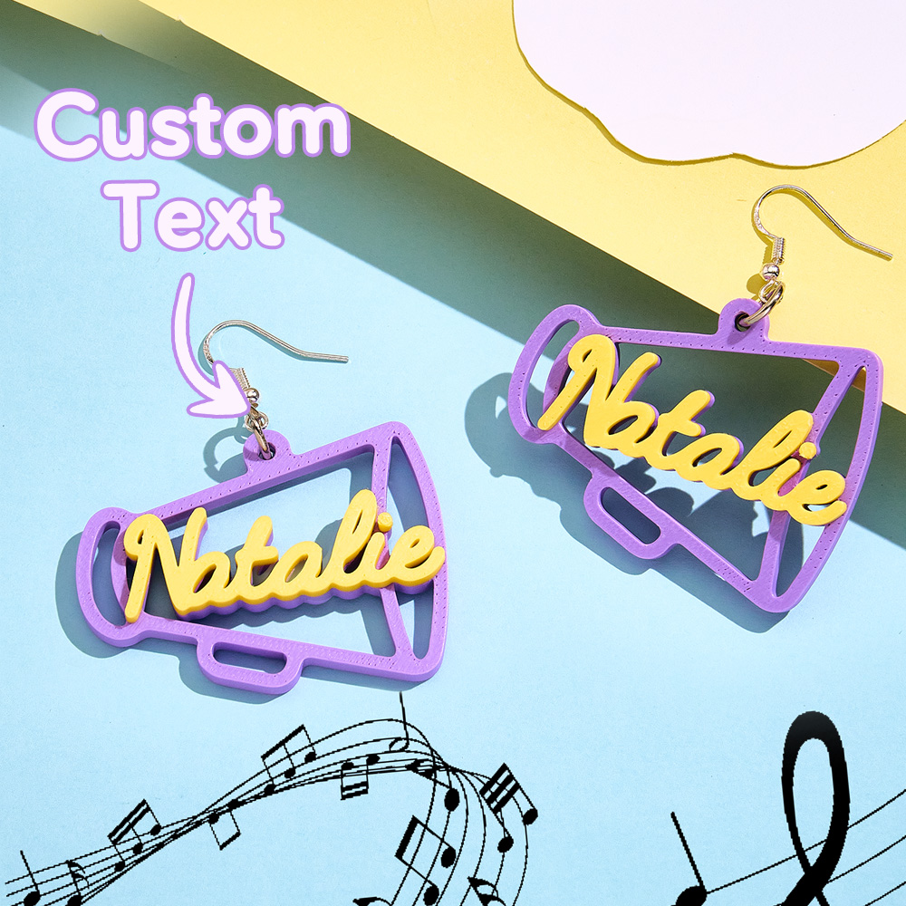 Personalized 3D Printed Earrings Megaphone Earrings with Name Gift for Cheerleading Enthusiasts-Blongser