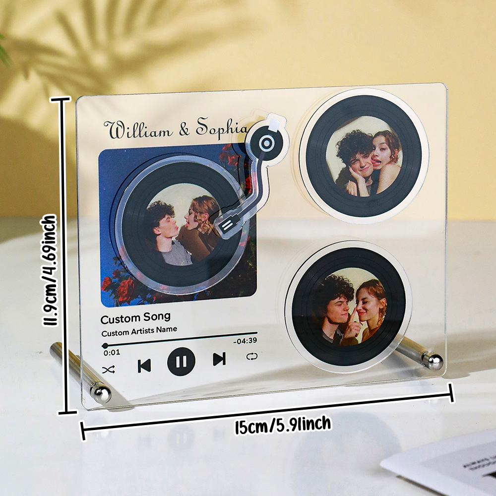 Personalized Rotatable Photo Vinyl Record Tap to Play NFC Music Record Plaque Gift for Lover-Blongser