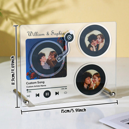 Personalized Rotatable Photo Vinyl Record Tap to Play NFC Music Record Plaque Gift for Lover-Blongser