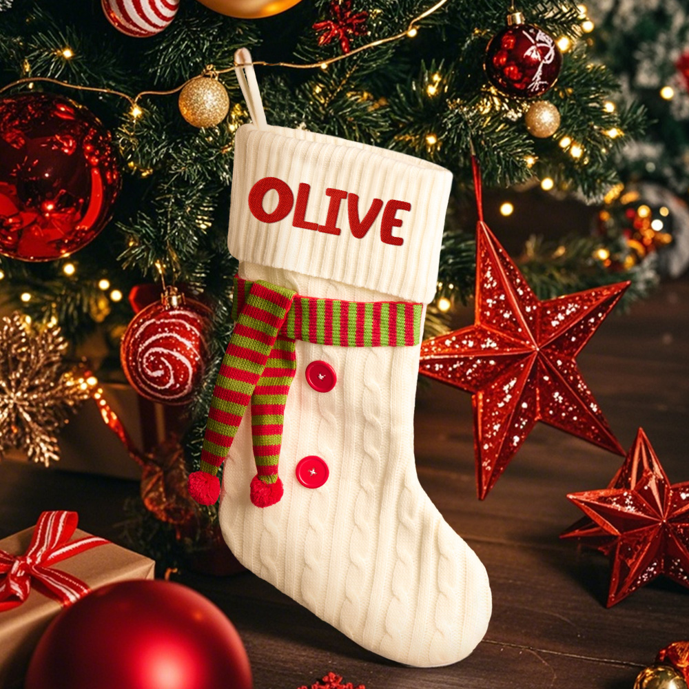Personalized Christmas Scarve Stocking with Name Embroidery Christmas Stockings Gift for Family-Blongser