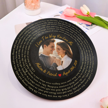 Personalized Vinyl Record Song Lyrics and Photo Round Wood Sign Gift for Lover-Blongser