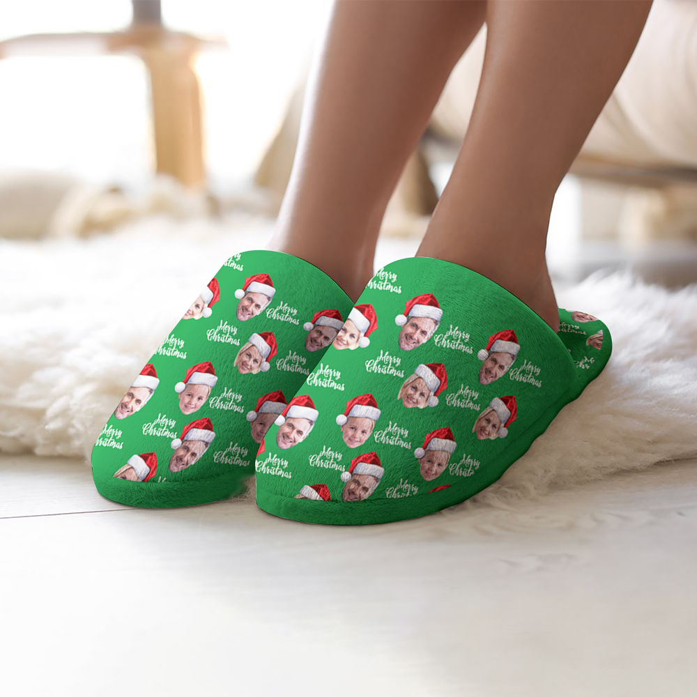 Custom Unisex Christmas Slippers Personalized Green Casual House Cotton Slippers-Blongser