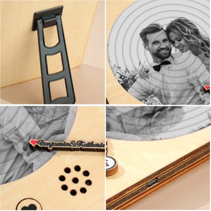 Personalized Photo Wooden Album Music Record Player Wedding Anniversary Gift for Couples-Blongser