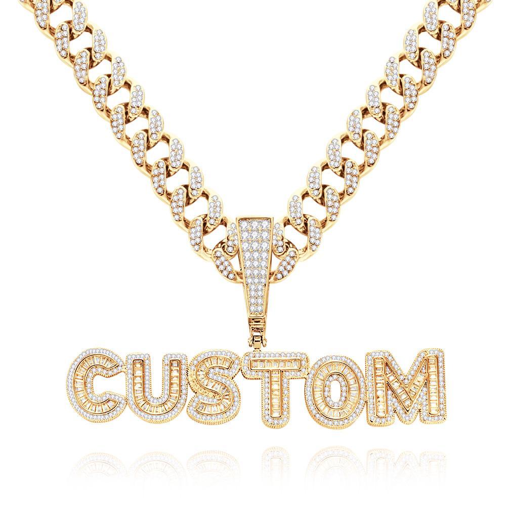 Custom Letter Men's Pendant Necklace with Bling Cuban Link Chain Jewelry Gift-Blongser
