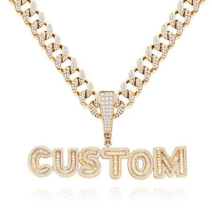 Custom Letter Men's Pendant Necklace with Bling Cuban Link Chain Jewelry Gift-Blongser