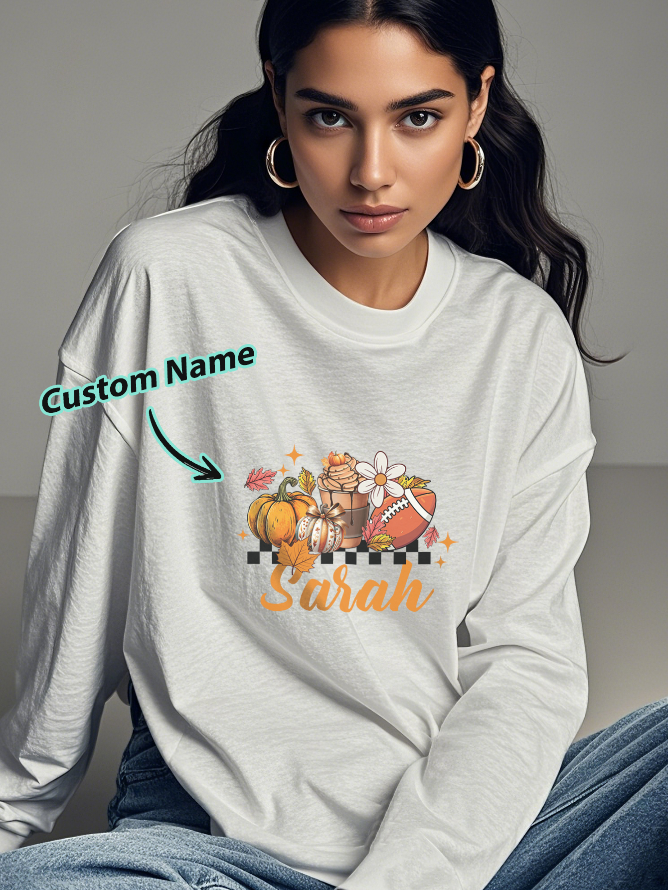 Custom Engraved Personalized Name Halloween Long Sleeve T-Shirt-Blongser