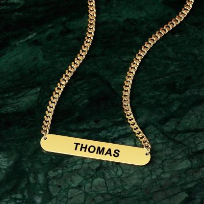 Custom Engraved Bar Necklace Thick Chain Punk Jewelry for Men-Blongser