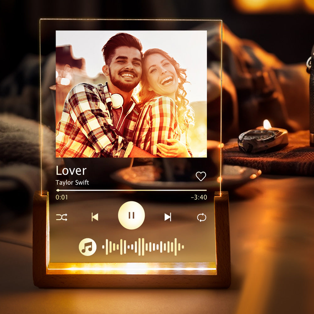 Personalized Photo Acrylic Song Plaque,Custom Plaque,Night Light Lamp with Music Code,First Anniversary Gift-Blongser