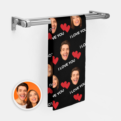Personalized Face I Love You Towel with Red Heart-Blongser