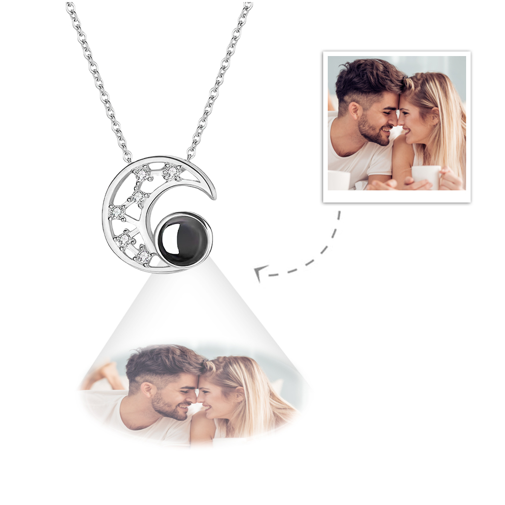 Custom Moon Photo Projection Necklace 925 Sterling Silver-Blongser