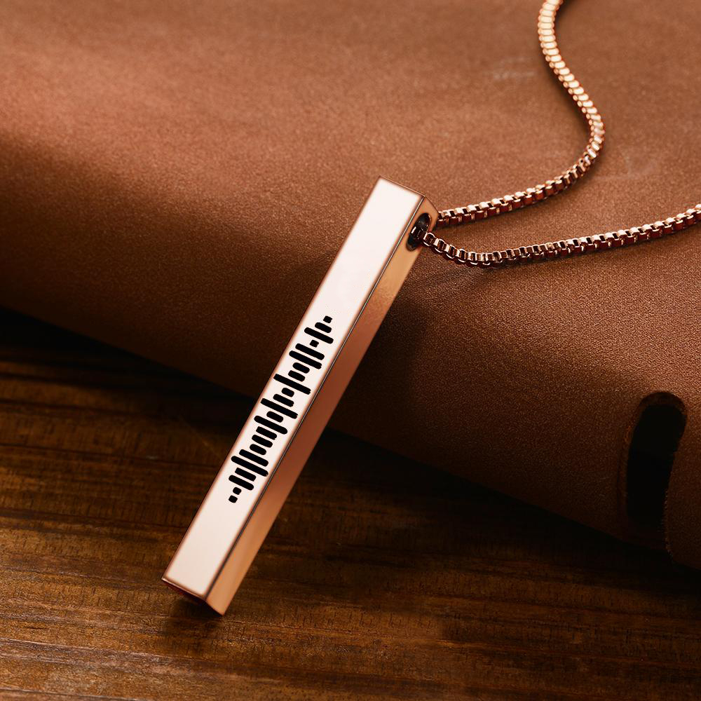 Custom Engraved Stainless Steel Scannable Music 3D Vertical Bar Necklace-Blongser