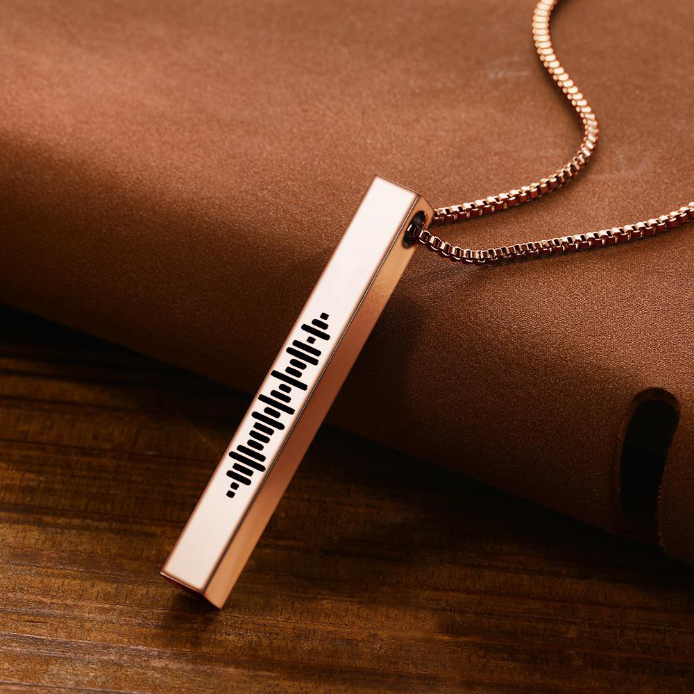 Custom Engraved Stainless Steel Scannable Music 3D Vertical Bar Necklace-Blongser