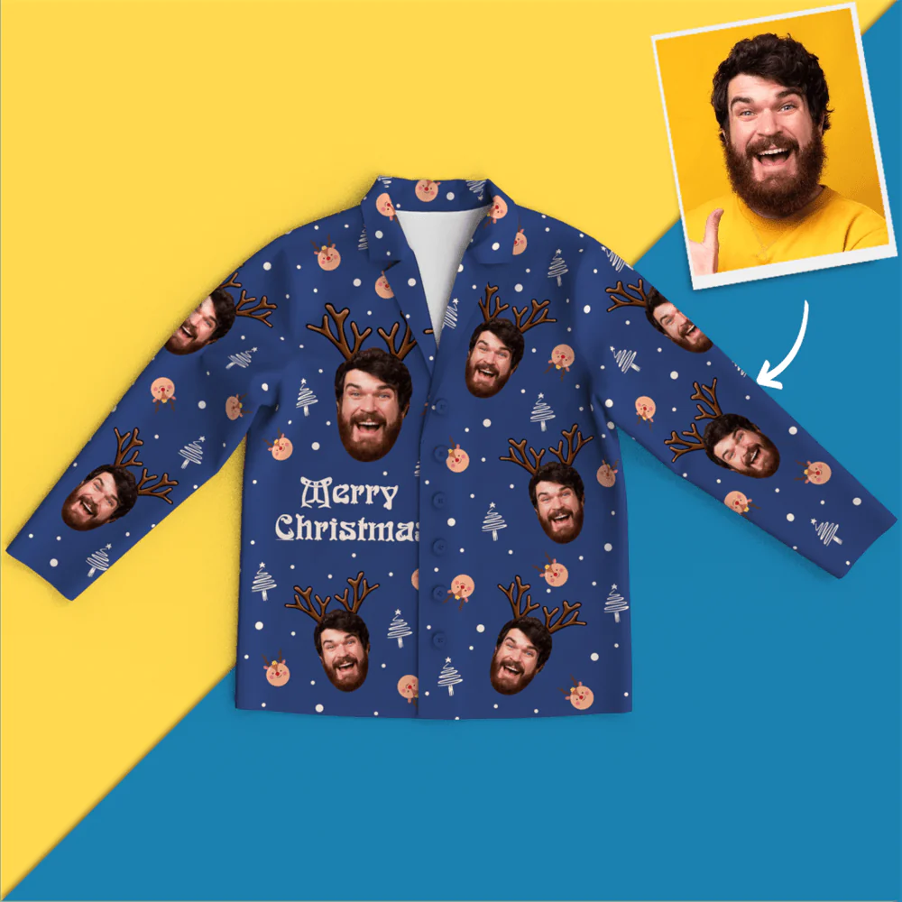 Custom Face Christmas Long Sleeve Pajamas Set Elk-Blongser