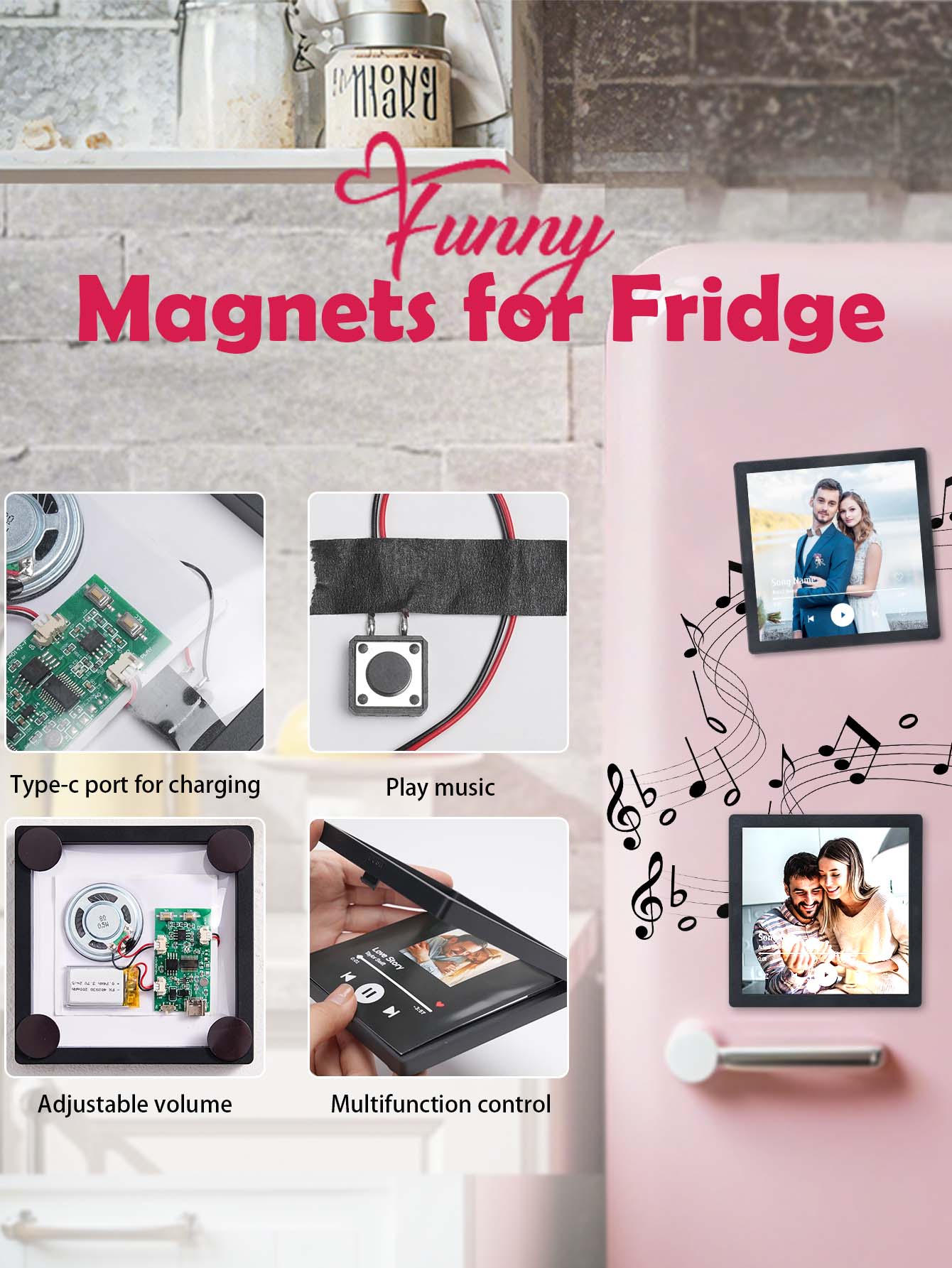 Customizable Photo Music Fridge Magnet for Personalized Gifts-Blongser