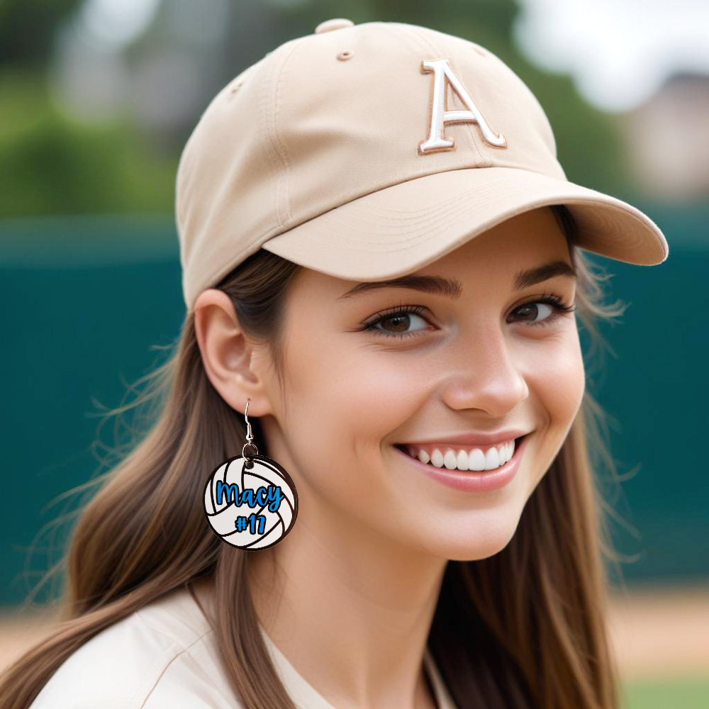 Personalized Volleyball Earrings with Name and Number Earrings Gift for Volleyball Lover-Blongser