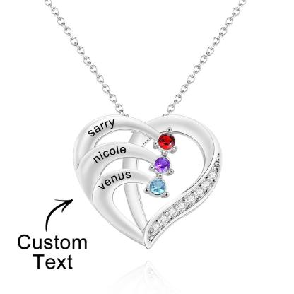 Engraved 2-4 Names Heart Shaped Necklace With Birthstone-Blongser