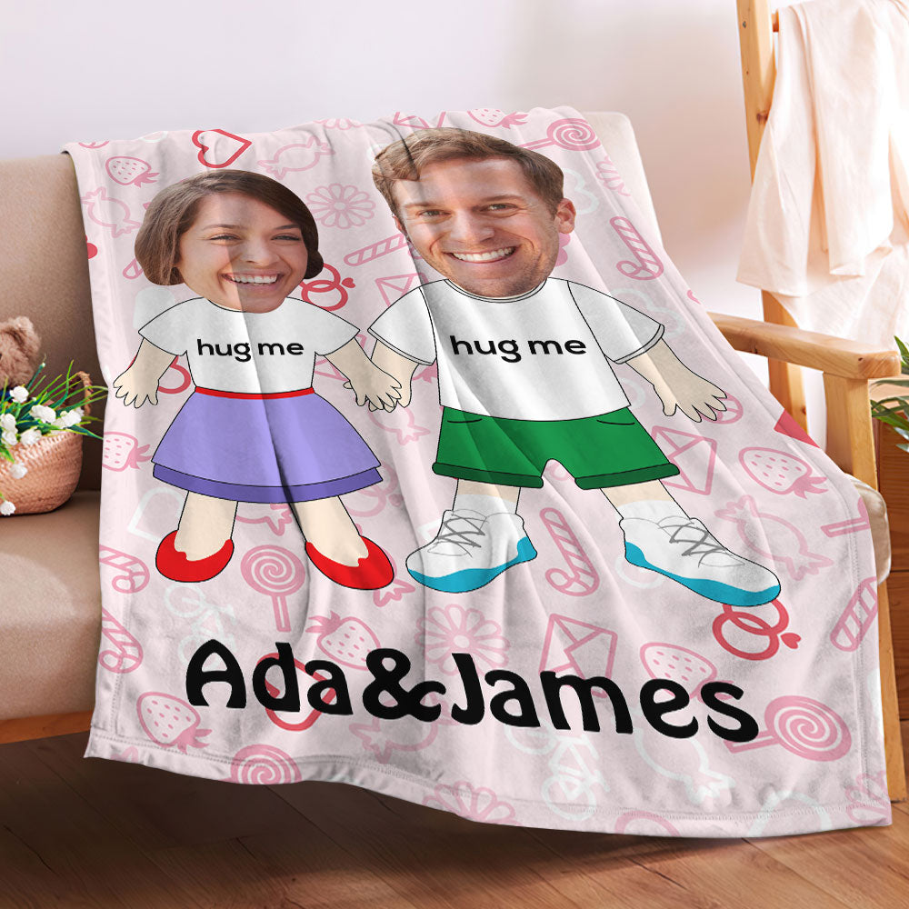 I LOVE U Custom Names Blanket Personalized Face Couple Blanket-Blongser