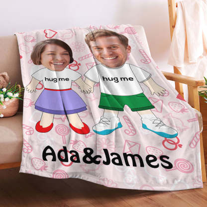 I LOVE U Custom Names Blanket Personalized Face Couple Blanket-Blongser